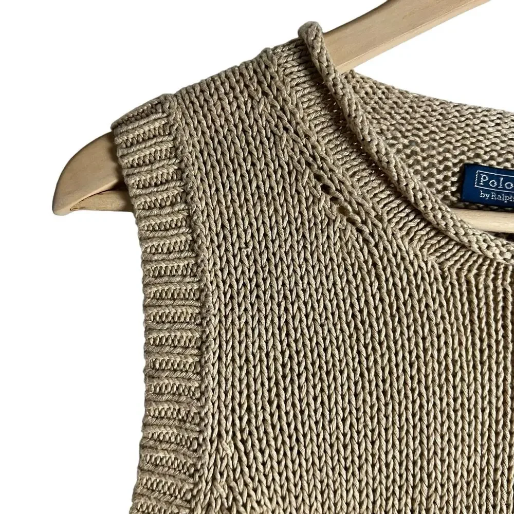 Polo Ralph Lauren Linen Cotton Tan Knit Sleeveless Crewneck Sweater Vest Size L